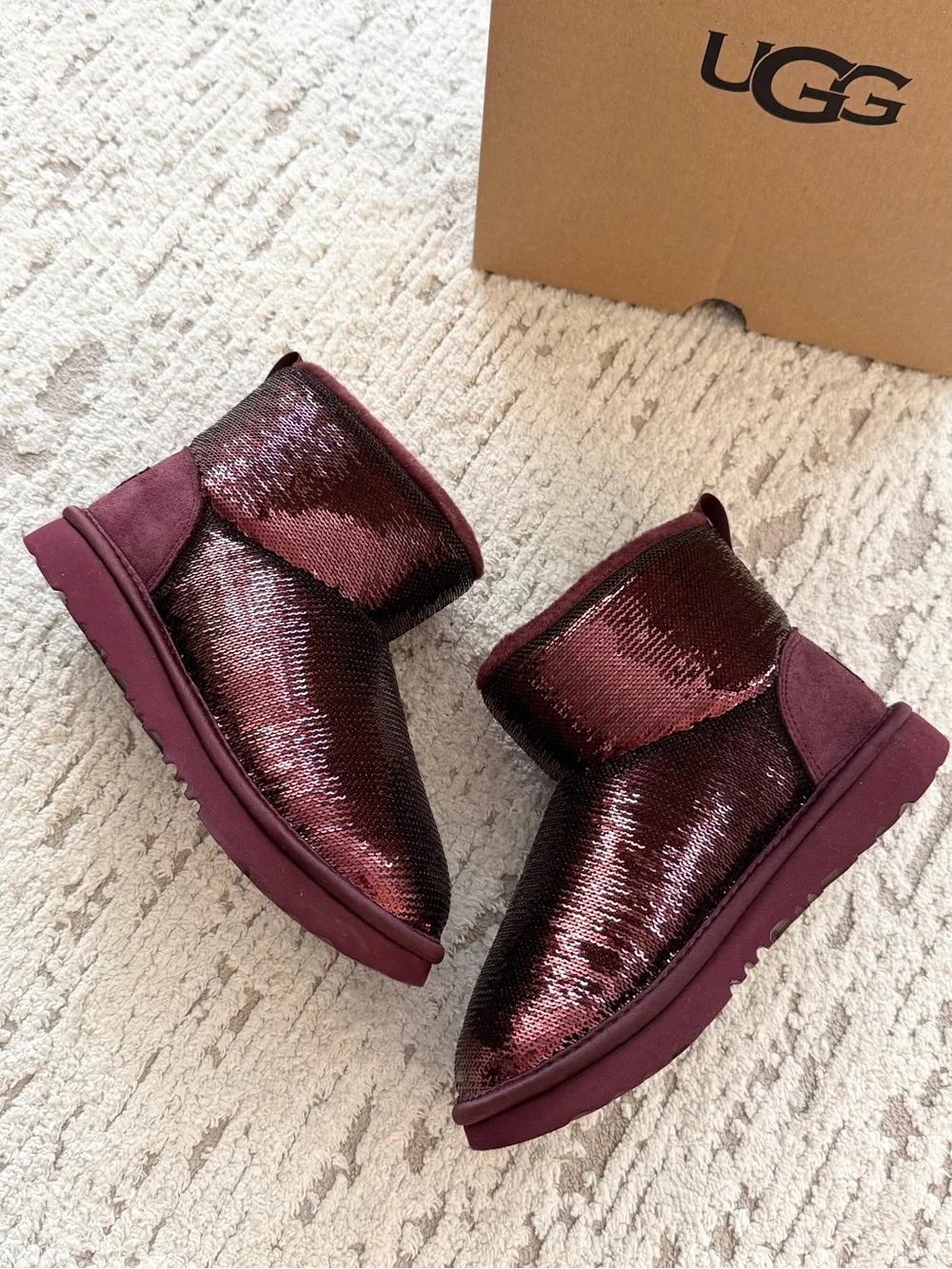 UGG Kids Sequin Burgundy Short Boots